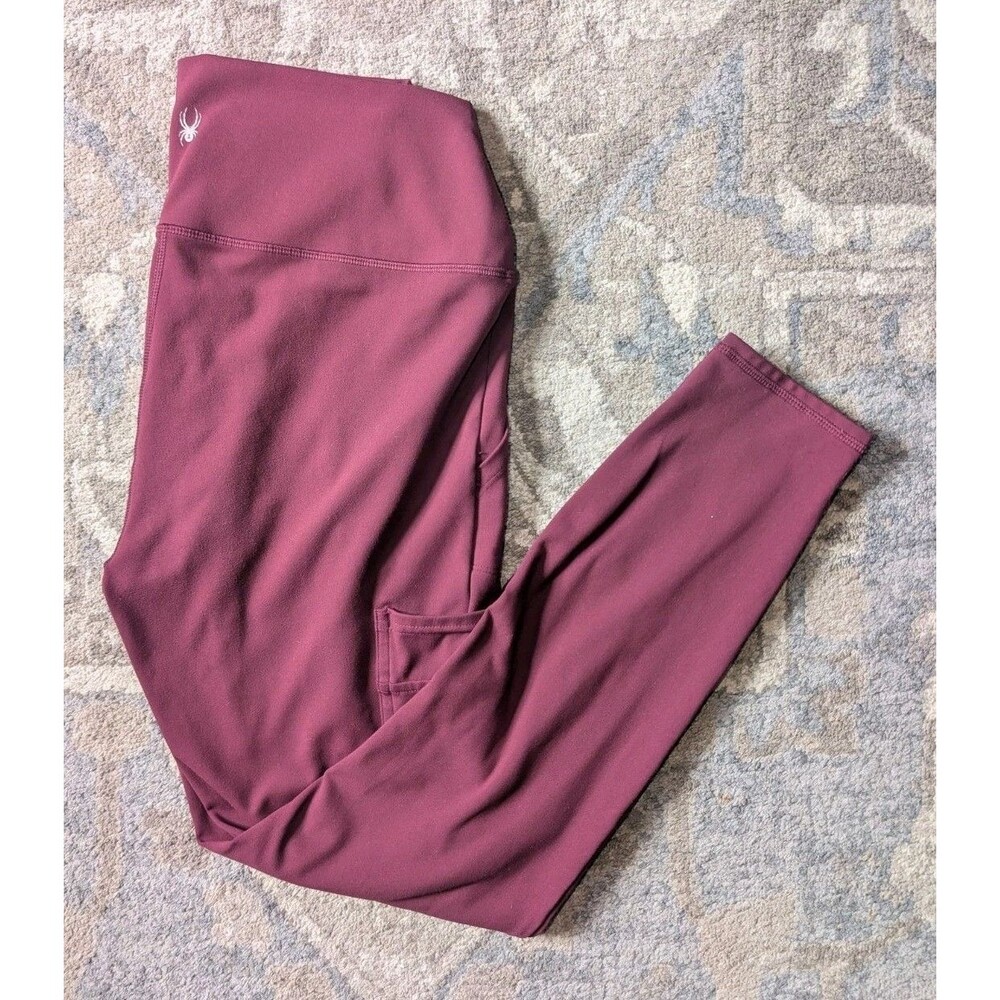 Spyder Womens Maroon Red Leggings Size large Pull-On Pockets Yoga Gym Exercise